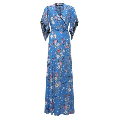 DVF少女蓝天空花园V领裹身连衣裙