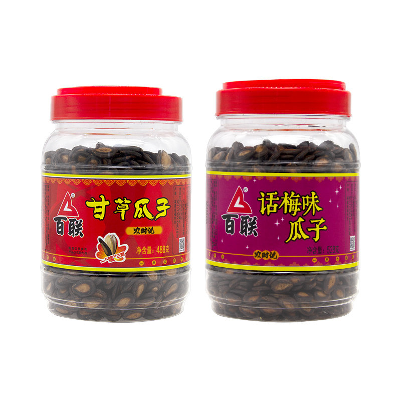 福建百联瓜子甘草味大片话梅味中片西瓜子黑瓜籽罐装桶装年货零食