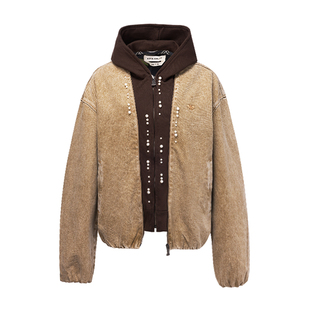 APRIORITY先验 艾雅娜永不凋零的鲜花 假两件连帽牛仔夹克外套