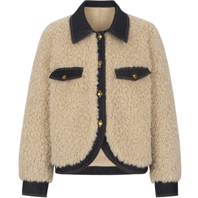 米色毛绒短款冬季休闲毛毛外套上衣kbne2025气质新款小个子秋冬女