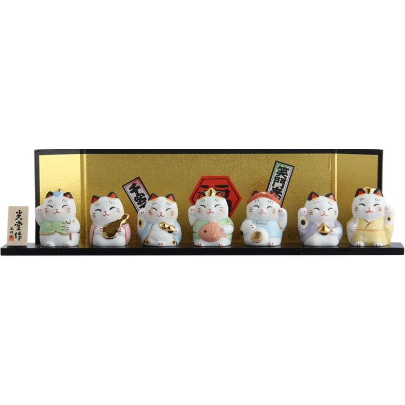 进口招财猫日本药师窑七福神摆件