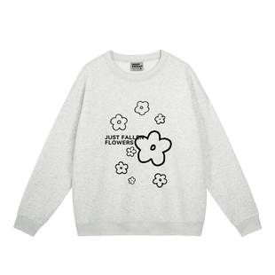 2025春秋新款ulzzang小众韩系设计感花花黑色圆领卫衣女爆款上衣