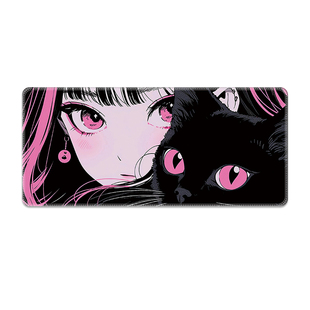 黑猫动漫鼠标垫超大号卡通电脑桌垫键盘护腕电竞滑鼠垫办公桌垫