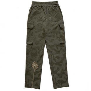 烦恼的Octopusl国潮迷彩椰树刺绣工装裤秋冬加绒直筒宽松长裤子男