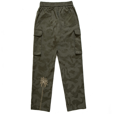 烦恼的Octopusl国潮迷彩椰树刺绣工装裤秋冬加绒直筒宽松长裤子男