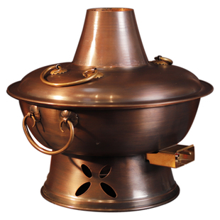 纯铜插电铜火锅涮肉锅家用炊锅两用纯紫铜暖锅老北京纯铜电炭铜锅