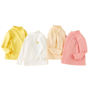 全棉女童打底衫半高领儿童100%纯棉秋衣男童春秋长袖T恤宝宝上衣