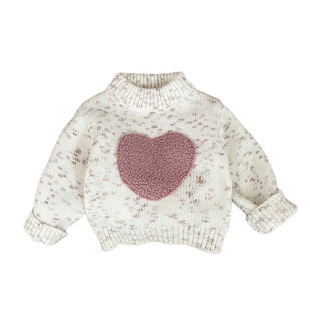 女宝宝冬装爱心毛衣套装女童韩版加厚保暖针织衫婴儿加绒喇叭裤子