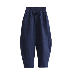 棉麻灯笼裤女春秋亚麻拼接宽松大码裤子复古休闲打坐长裤2026新款