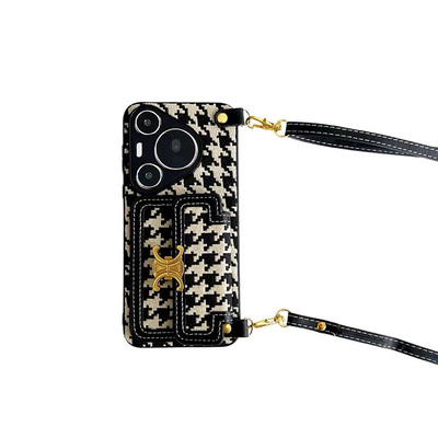 华为mate60rs保时捷手机壳斜挎背带50rs新款mate60pro卡包P60千鸟格P80pro高端80适用Pura 70 Ultra全包70Pro