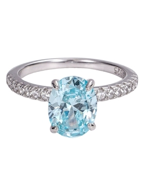 S925纯银海蓝宝超闪轻奢女戒