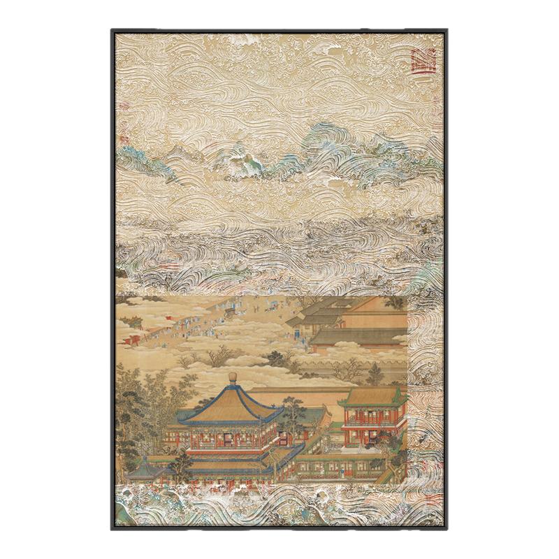 新中式正对门玄关浮雕立体画装饰