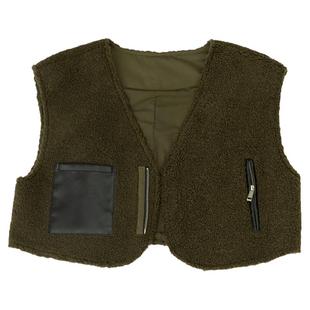 7AM10PM 设计感小众羊羔毛马夹外穿坎肩 绿色马甲外套女开衫背心