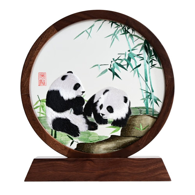 非遗手工蜀绣熊猫双面刺绣苏绣摆件中国特色礼物送老外出国伴手礼
