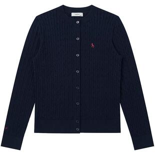 【宋佳明星同款】Hazzys哈吉斯圆领长袖绞花开衫女春季新款针织衫