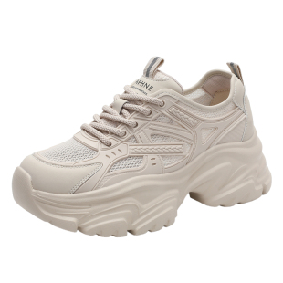 达芙妮杏色厚底老爹鞋女款2026新款春季小个子增高百搭运动休闲鞋