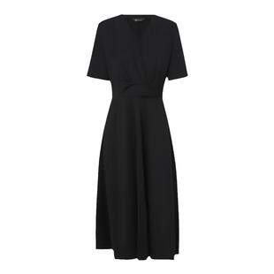 IDPAN女装品牌正品气质小黑裙女捏褶设计感通勤V领修身短袖连衣裙