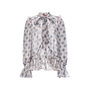 lefame拉飞姆复古风欧根纱印花放松嬉皮上衣