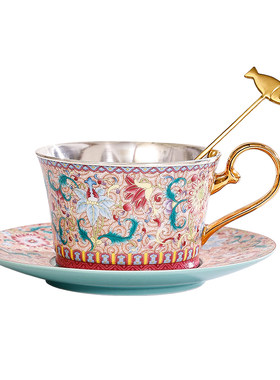 珐琅瓷包银咖啡杯套装送礼餐具
