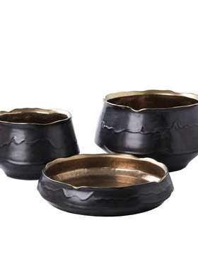 现代简约黑白内金陶瓷花瓶花盆摆件家居客厅餐桌插花器果盘装饰品