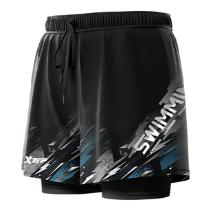 特步泳裤男款泡温泉泳衣成人男士双层防尴尬游泳裤男生青少年泳装