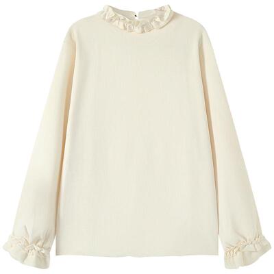 慕兔法式木耳边长袖打底t恤