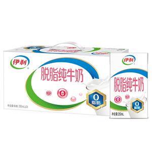 0脂肪伊利脱脂纯牛奶250ml*24/16盒整箱批特价早餐低脂奶旗舰店