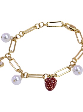 超闪锆石小蜜蜂珐琅釉彩草莓手链