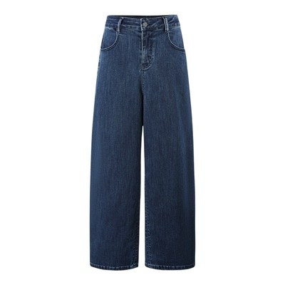 7Shiftin原创设计新款深蓝色宽松阔腿牛仔裤美式复古休闲直筒裤女