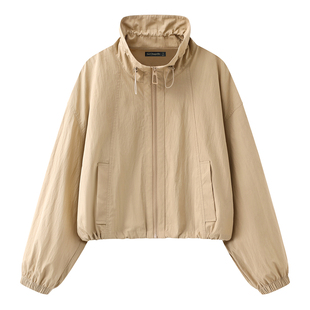 拉夏贝尔/La Chapelle韩版立领花苞短外套女春季新款宽松减龄上衣