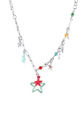 多巴胺粉绿五角星项链