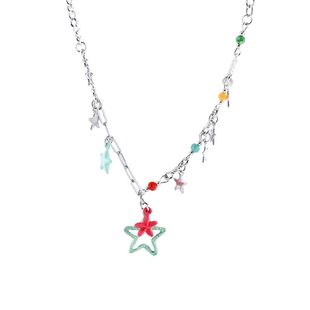 多巴胺粉绿五角星项链女小众Y2K甜酷风彩色锁骨链韩版爆款配饰