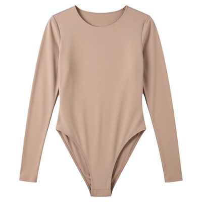 Solid Slim Fit Long Sleeve Bodysuit纯色修身长袖圆领连体衣女