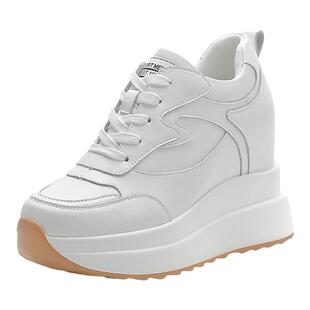 圣恩熙 内增高女鞋2026新款运动鞋女9cm百搭圆头软底真皮小白鞋女