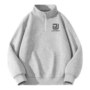 卫衣男款2026新款春秋款青少年美式复古上衣初中生立领半拉链外套