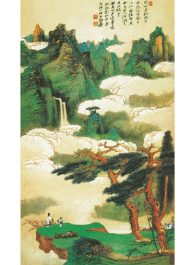 张大千国画真迹迎客松近代书画水彩竖幅挂画高清微喷仿真复制装饰