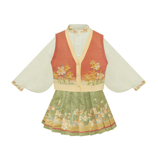【现货】十三余童装[枫眠]国风汉服女童针织马甲短裙套装25秋新款