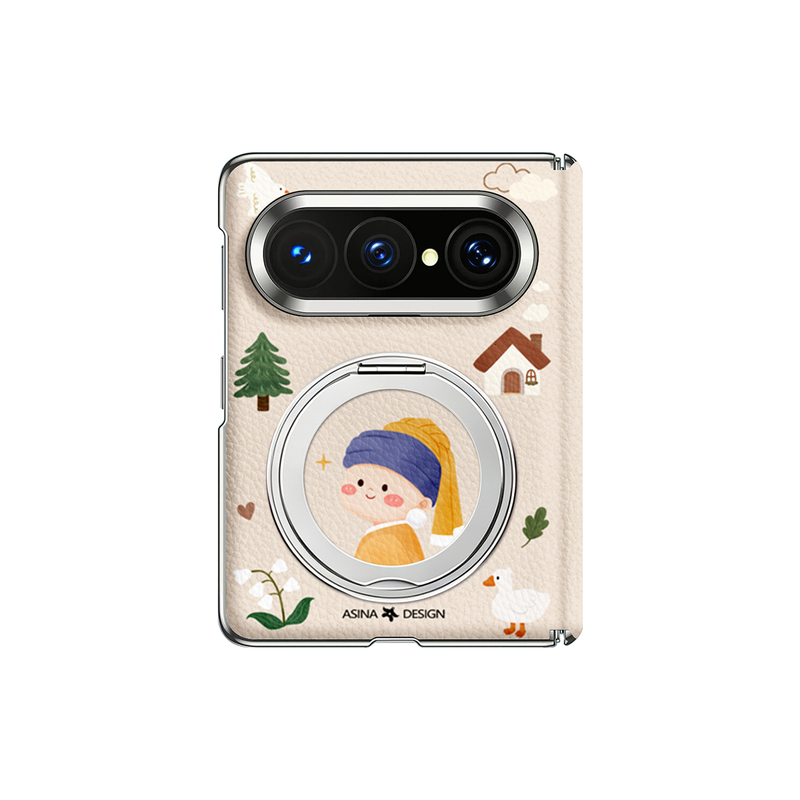 童话珍珠少女适用华为PuraXMax手机壳磁吸带支架小折叠PURA典藏版全包中轴保护套防摔女purax2可爱新款高级感