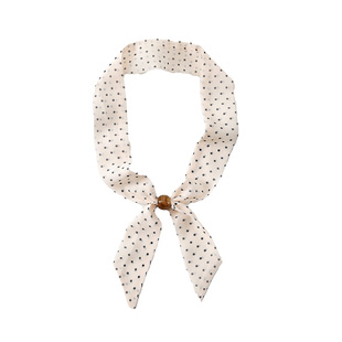 韩版细长条波点可调节丝巾女夏季百搭飘带装饰围巾浅米色系脖领巾