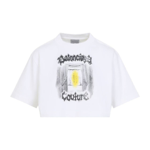 balenciaga巴黎世家26春夏白色女士短款短袖T恤代购871735TUV