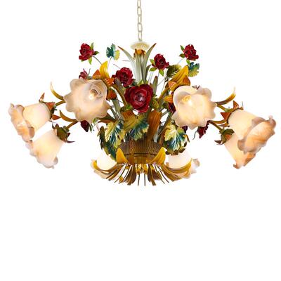 美苑LED乡村民宿花草红玫瑰吊灯