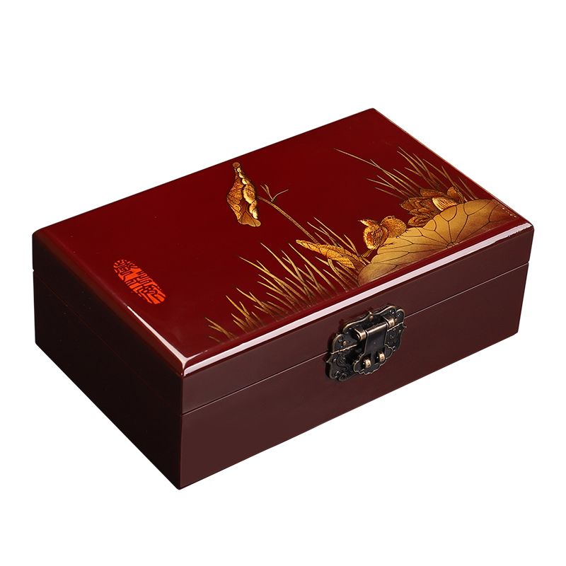 黑加紅輕奢國潮風木質(zhì)漆器首飾盒高檔中式收納盒復古國風七夕禮物