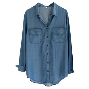 外贸出口高端水洗牛仔衬衫女设计感小众宽松百搭叠穿衬衣垂感打底