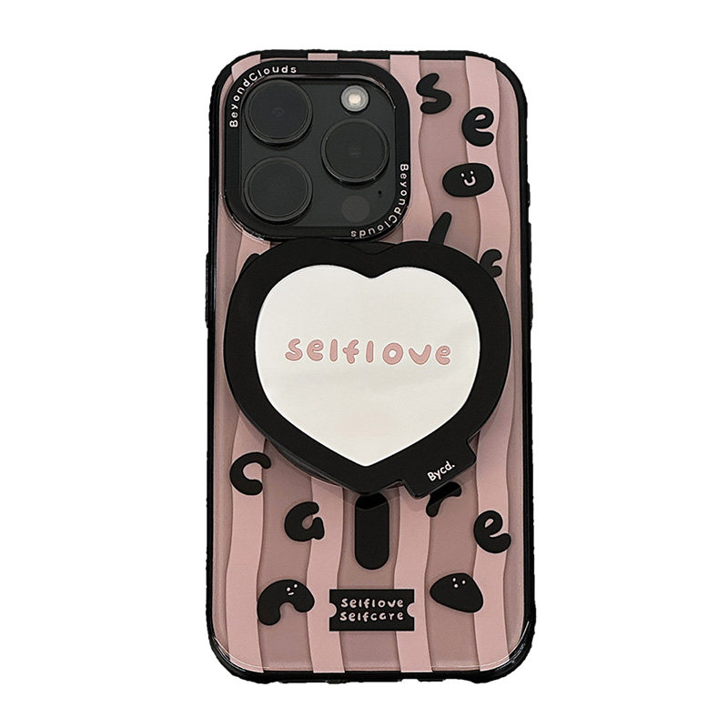 南山所 原创ins粉黑高级感磁吸手机壳iPhone1716Pro/15/14Max亚克力双层全包支架字母黑边波浪小众华为