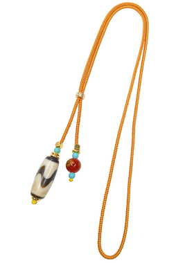 台湾上肯老料玛瑙虎牙天珠项链