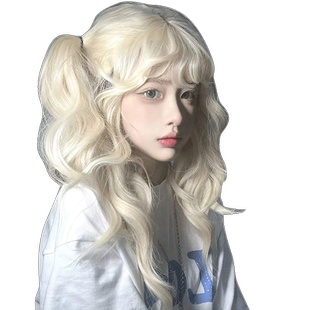 哼唧假发女长发全头套式羊毛卷假发白金色大波浪卷发Lolita长卷发