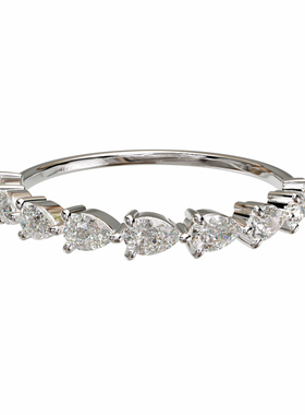 壹钻18K金水滴宝石齐整排镶戒指