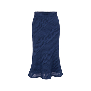 MARYLING玛俪琳春季新品深蓝条纹蕾丝鱼尾半身裙A1EBW72240