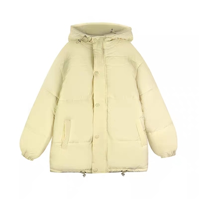 保暖慵懒风连帽拉链奶黄色面包服