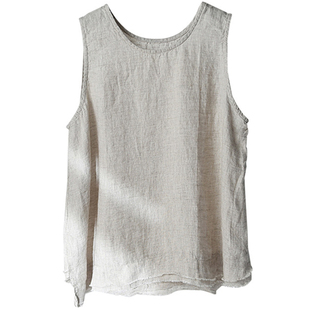 棉麻背心女夏季新款文艺简约外穿亚麻毛边吊带上衣百搭打底小背心
